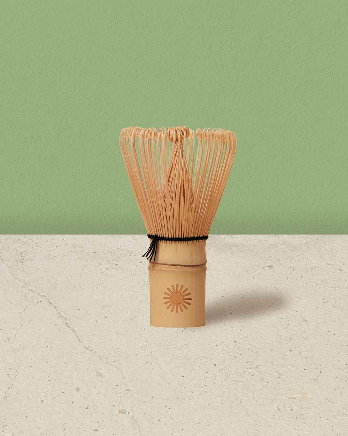 Original Chasen bamboo whisk with 100 prongs for preparing matcha. Logo Matchakin engraved and eco sustainable package