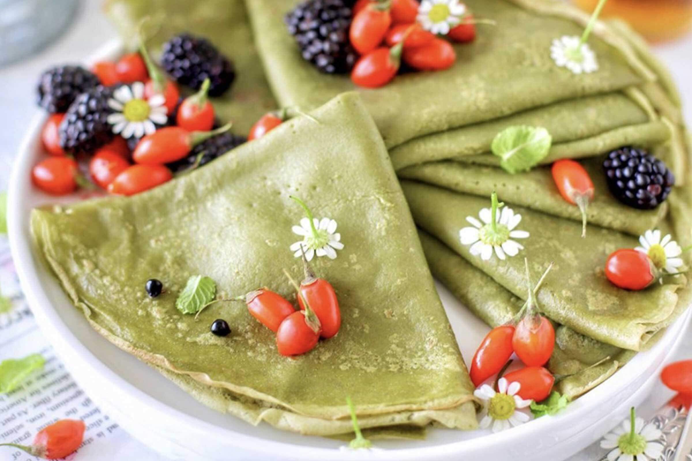 Matcha Crepes Dairy-Free & Refined Sugar-Free