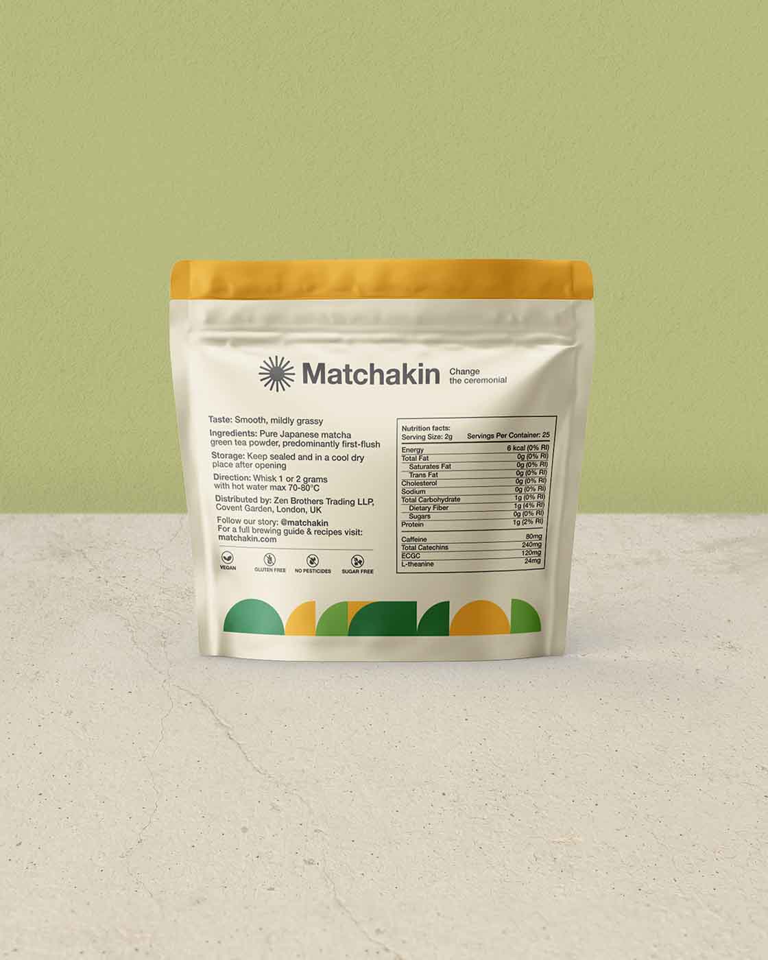 Matchakin Organic Eco Ceremonial Matcha green tea powder made in Japan, 50 grams in pouch bags 