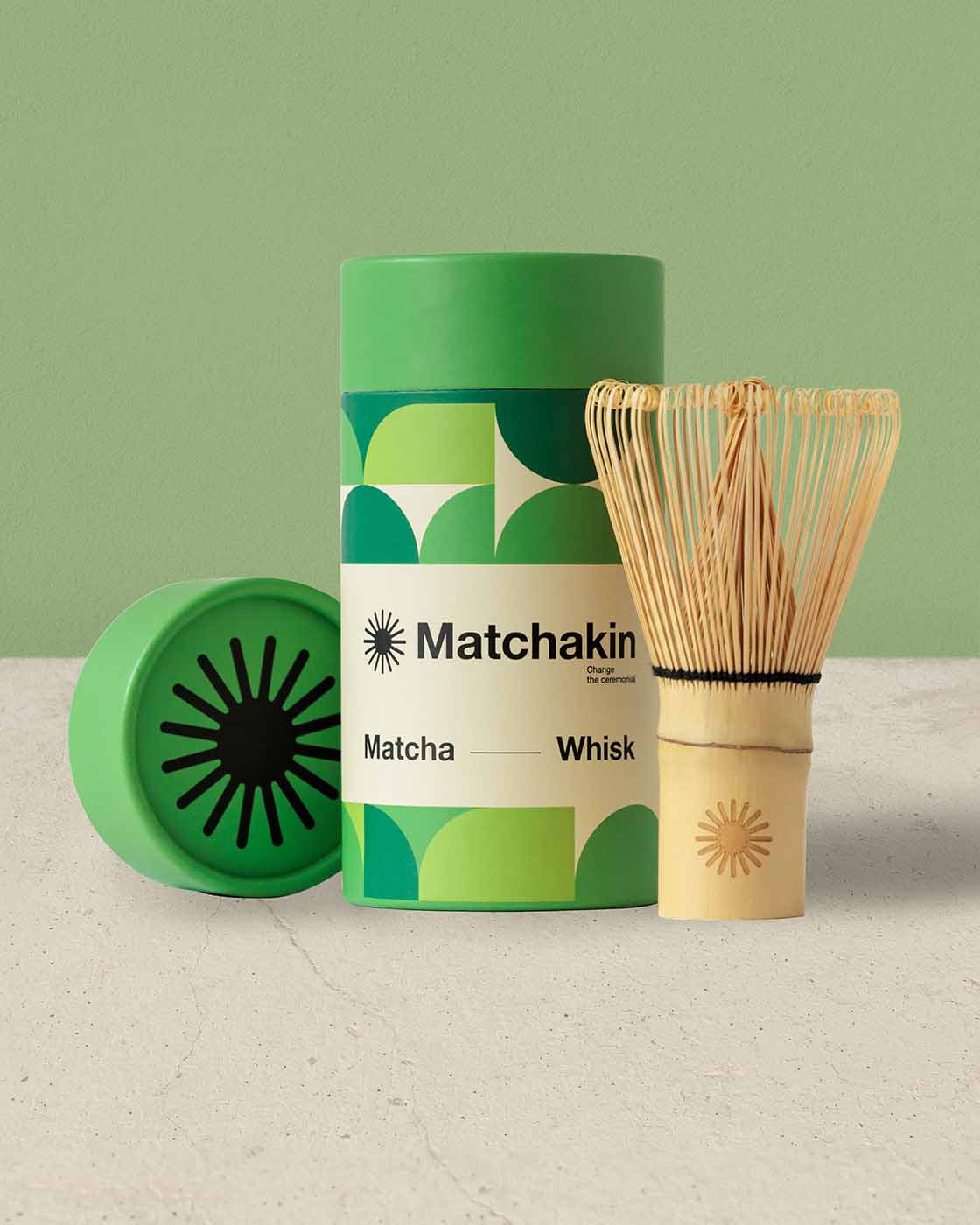Original Chasen bamboo whisk with 100 prongs for preparing matcha. Logo Matchakin engraved and eco sustainable package