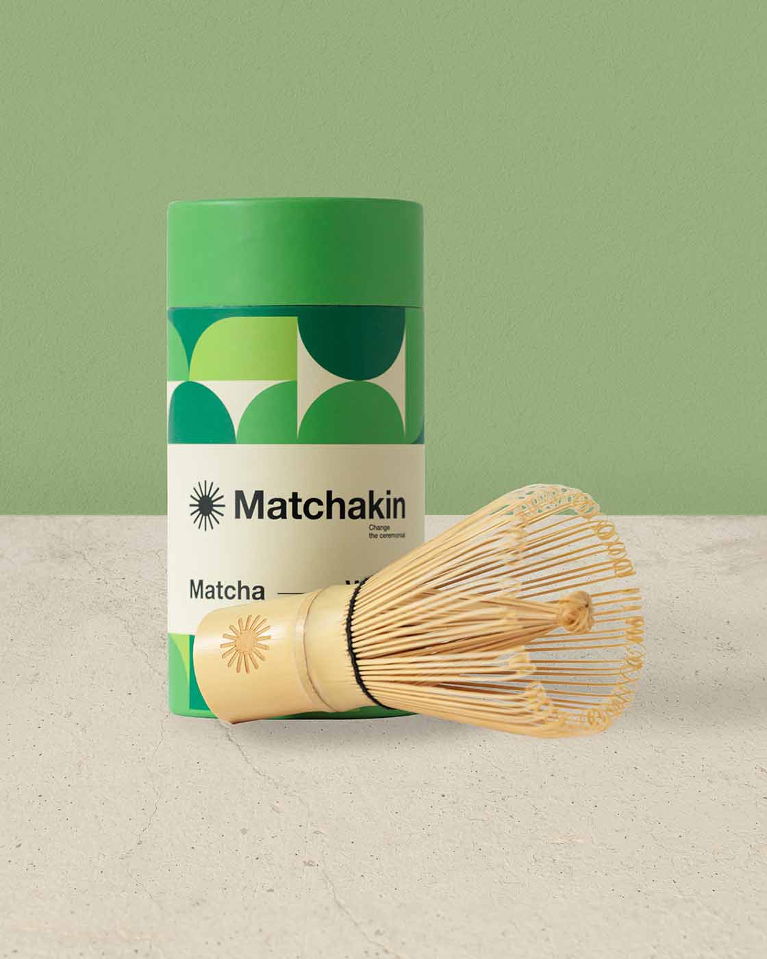 Original Chasen bamboo whisk with 100 prongs for preparing matcha. Logo Matchakin engraved and eco sustainable package