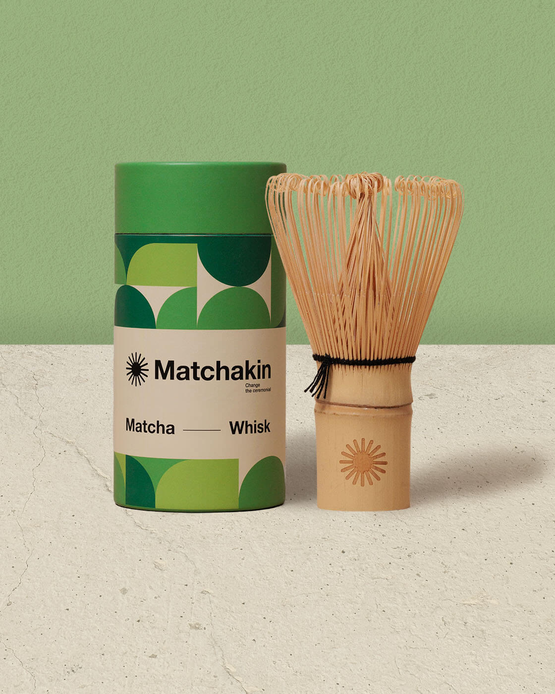 Original Chasen bamboo whisk with 100 prongs for preparing matcha. Logo Matchakin engraved and eco sustainable package