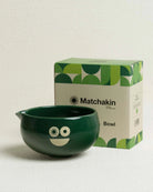 Matchakin Chawan matcha bowl with spout green ceramic and custom design box